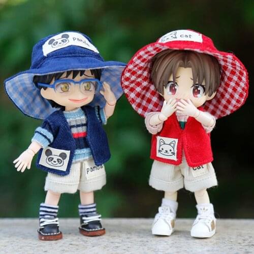 1 Set Obitsu 11 Doll Clothes Panda Hat + Waistcoat + T-shirt + Shorts Outfits for OB11, 1/12 BJD Clothing Accessories Toy