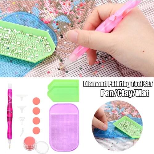 1Set 5D Resin Diamond Painting Pen DIY Point Drill Pen Painting Mat Anti-Slip Clay Nail Art Cross Stitch Embroidery Sewing Tools