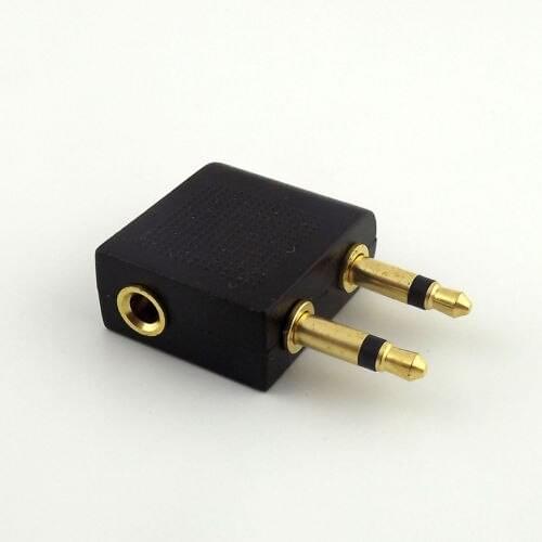 1pcs Gold 3.5mm Female to Dual 2x 3.5mm Male Mono Airplane Headphone Audio Adapter