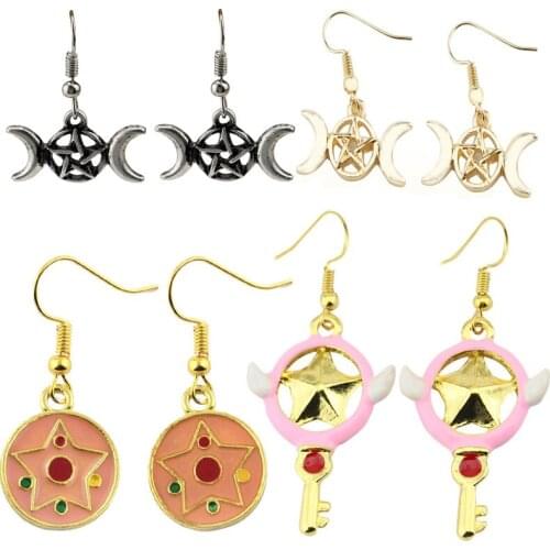 10 Pairs/lot Anime Cardcaptor Sakura Earrings Toy Cartoon Magic Circle Five Star Ear Hook Alloy Metal Eardrop Pendant Toys Gift