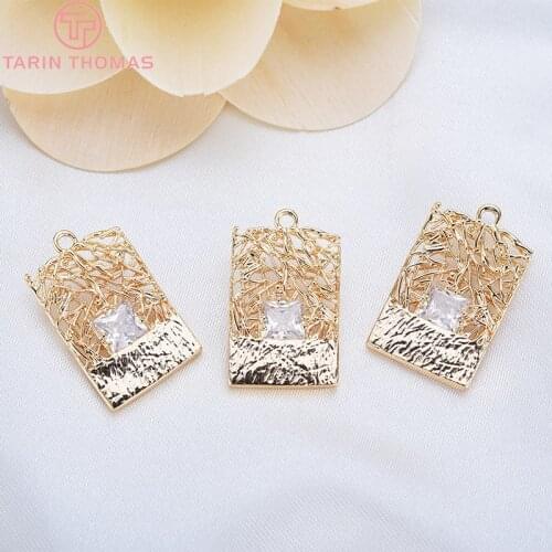 4PCS 21x13MM 24K Champagne Gold Color Plated Brass with Zircon rectangle Charms Pendants High Quality Diy Jewelry Accessories
