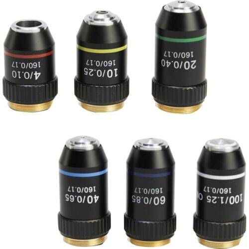195 Black Achromatic Objective 4X 10X 20X 40X 60X 100X High Quality Microscope Objective Lens RMS 20.2mm Objective Parts