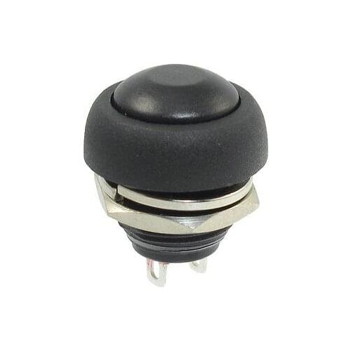 2-Pin Terminals 12mm Threaded SPST Momentary Black Pushbutton Switch 250VAC 3A