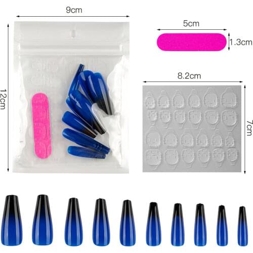 20pcs Set Long Ballerina Coffin Fake Nails Tips Graient Color ABS Full Cover Fasle Nails Manicure Acrylic Nail Art Tools