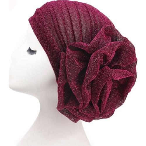 2019 New Bright Headband Turban for Women Muslim India Hat Cap Big Flowers Women Fashion Hair Accessories
