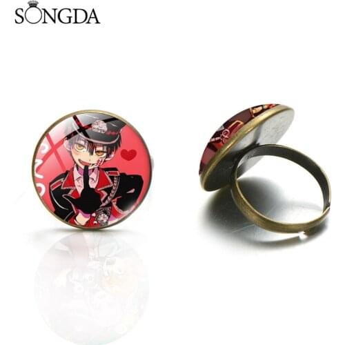 2020 Anime Toilet Bound Glass Dome Rings Cartoon Figure Jibaku Shounen Hanako Kun Atr Photo Ring For Women Cute Jewelry