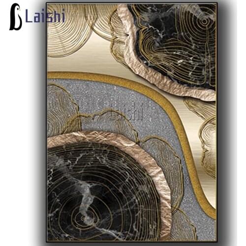 Abstract Black Golden Annual Ring 5D Diy Diamond Painting Full Square Round Drill Living Room Bedroom New Year Decoration gift