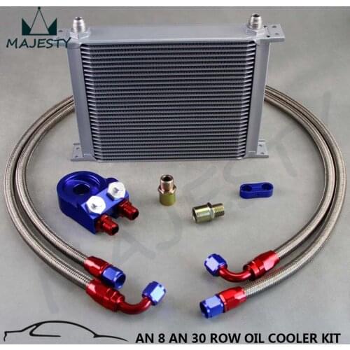 AN-8AN 30 ROW UNIVERSAL ENGINE TRANSMISSION OIL COOLER + SANDWICH ADAPTER SILVER