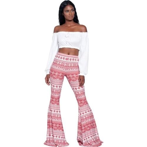 Pant Legging American Women Wide Leg Clothing Bottom 2020 Flare Bell Waist Soft New Bohemian Mid Long Printed Style Legging Jean