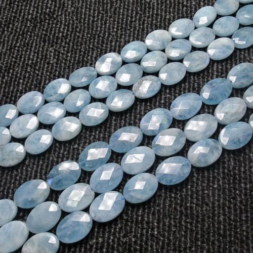 Natural Oval Shape Blue Aquamarines Beads For Jewelry Making Beads 15'' Needlework DIY Beads Trinket For Women Gift