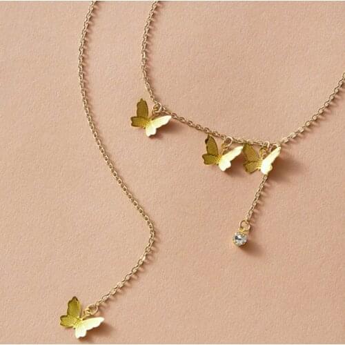 Exquisite Gold Color Butterfly Pendant Necklace Elegant Womens Wedding Clavicle Chain Charming Ladies Party Jewelry Gifts
