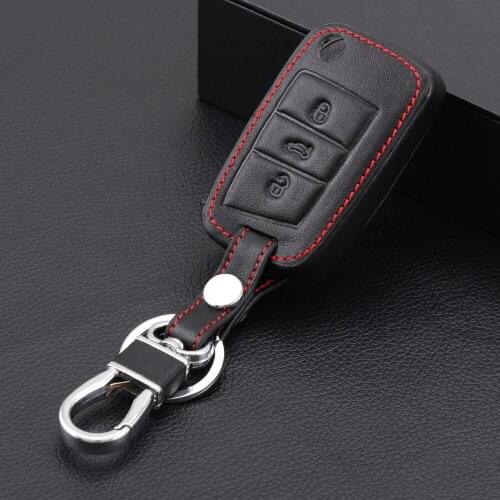 Black Leather key chain ring cover case holder car styling for VW golf 7 GTE GTD GTI MK7/POLO 2015 2016 For Skoda Octavia A7 RS