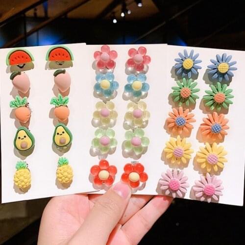 10pcs/Set Mixed Styles Lot ovely Cartoon Children Jewelry Baby Girl Earrings Kids Ear Clip On Pierced Alloy Painless Earrings