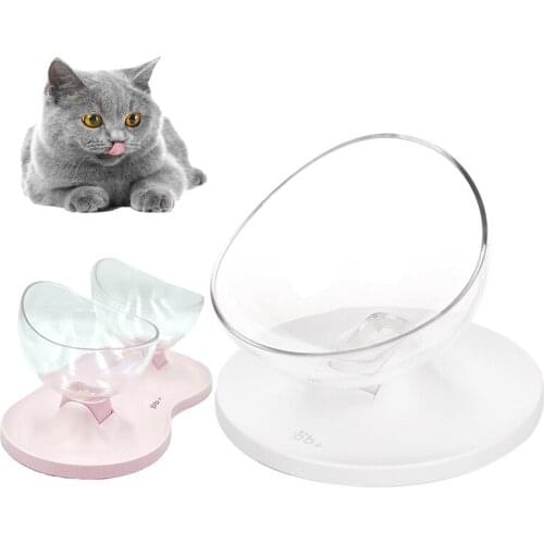 Pet Cat Double Bowl Non-slip Cat Bowls Dog Bowl Transparent Raised Stand Food And Water Bowl For Cats Dogs Feeders Pet Products
