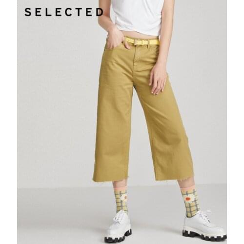 SELECTED 100% Cotton Straight Wide-leg Womens Casual Cropped Jeans S|420232516