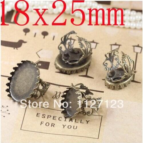 100Pcs 18x25MM oval Crown filigree ring blanks-ring base,brass filigree rings lead adjustable ring bases with flower pattern