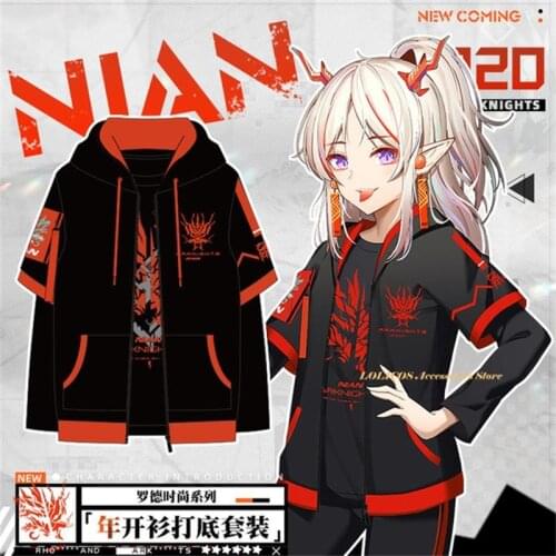 Game Arknights Rhode Island Nian Cosplay Hooded Short Sleeve T-Shirt Cardigan Tee Student Tops Unisex Casual Fashion Sweatshirt