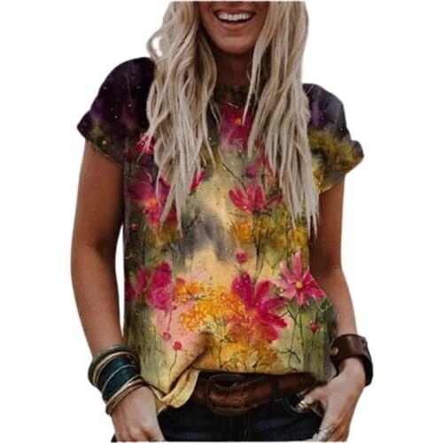 Vintage Print Tee Shirts Women Clothing Plus Size 5XL Summer 2021 New Fashion Women Short Sleeve Beach Casual Loose T-shirt Tops