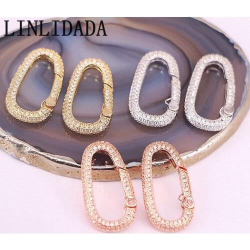 6Pcs, 14*25mm Gold/Rose Gold Cz Micro Pave Carabiner Spring Belt Clip Key Chain Metal Clasp