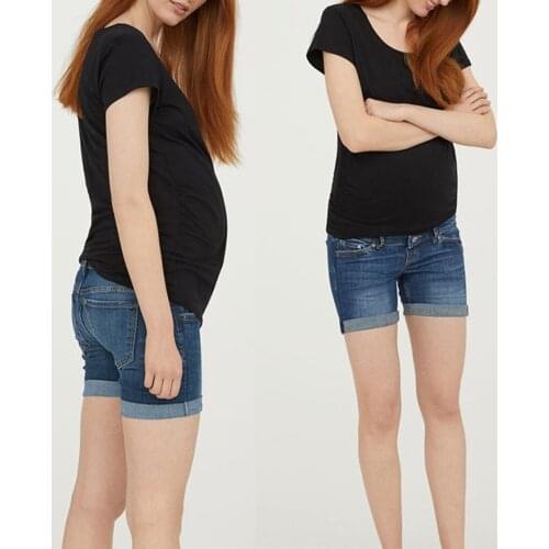 Pregnant Short Jeans Pregnancy Pants Comfort Maternity Shorts Maternity High Waist Support Belt Comfort Denim Shorts