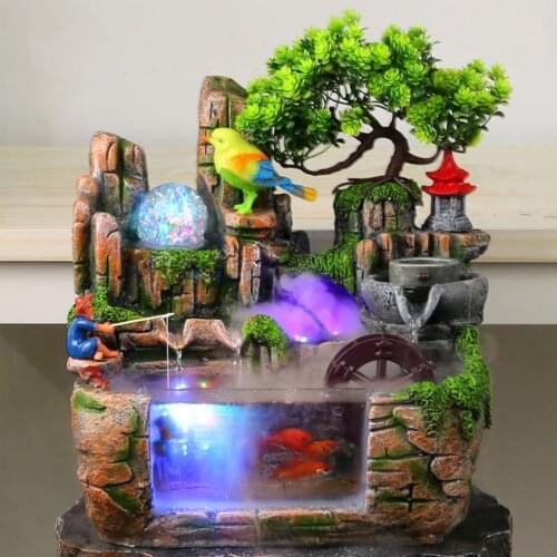 Creative Home Decoration Desktop Waterfall Fountain Meditation Simulation Resin Waterfall Statue Desktop Spray Humidifier Decor