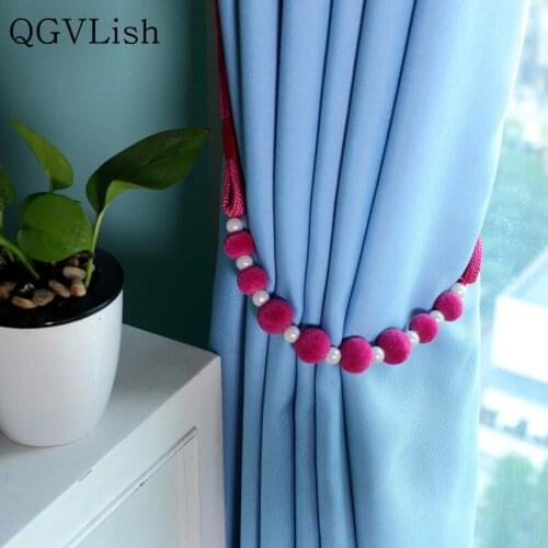 QGVLish 2Pcs/Pair Handmade Beads Curtain Tiebacks Tassel Hanging Belt Balls Curtain Accessories Hooks Holderback Lashing Bind