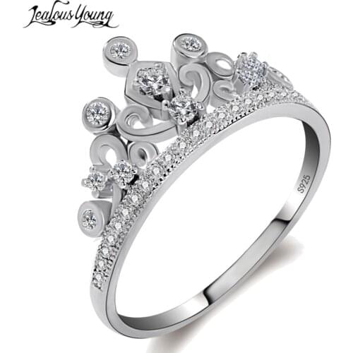 LXOEN Luxury Crown Design White Silver Color Women Finger Rings for Wedding Zirconia Engagement Ring India Africa Jewelry Gift