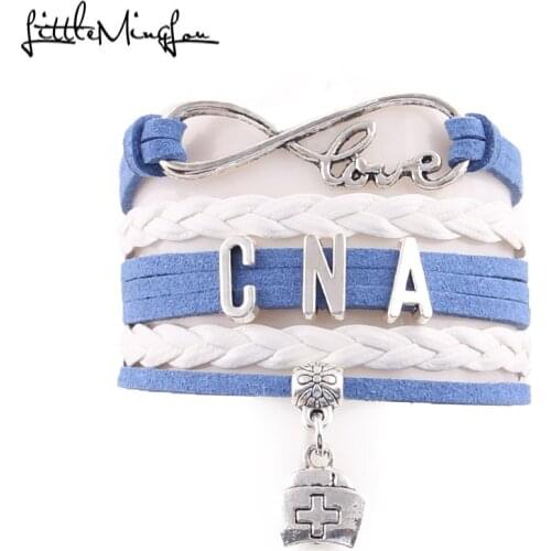 Little Minglou Infinity Love CNA bracelet nurse hat charm leather wrap men bracelets & bangles for women jewelry Drop Shipping