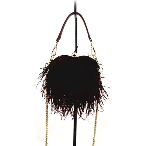 Fashion Ostrich Fuax Fur Feather Wallet Bag Ladies Diamond Knuckle Rings Dinner Party Tote Bag