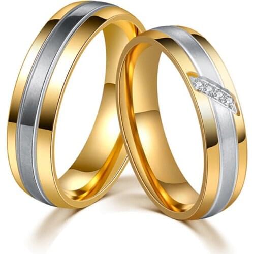 Fashion Gold-color Engagement Rings for Women Titanium Steel Wedding Jewelry Valentines Day Gift Name for Couple