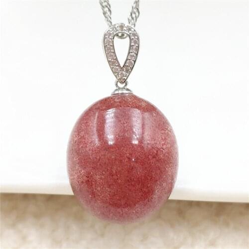 Genuine Natural Red Ice Strawberry Quartz Pendant 22x20x11mm For Women Gemstone Round Oval Love Stone Jewelry AAAAA