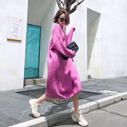 New Vintage Warm Autumn Sweater Women Dress Winter Long Sweater Knitted Dresses loose Maxi Oversize Lady Dresses Robe Vestidos