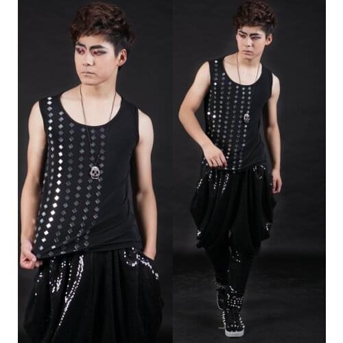 2015 New fashion Nightbar Male Vesseled Lens Vest Mens dj ds costume
