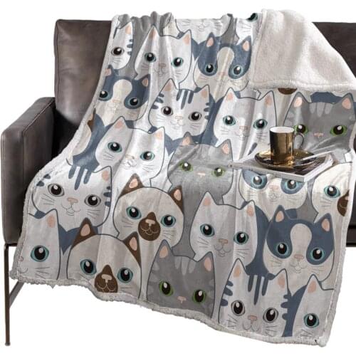 Cat Kitten Lovely Blue White Gray Blanket Floral Fleece Blanket for Kids Girl Couch Soft Plush Bedspreads Quilt Drop Ship