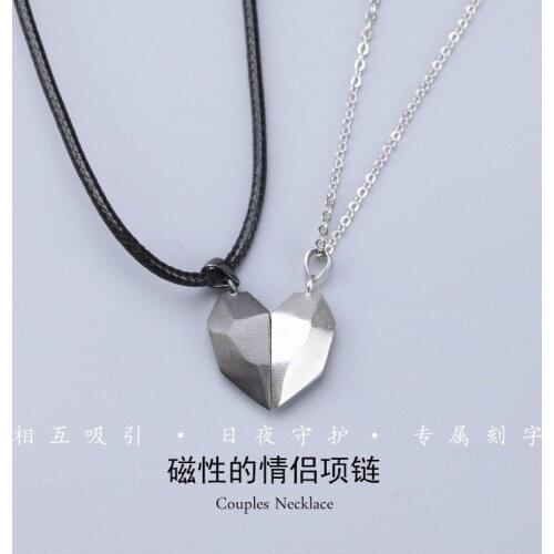 2Pcs Magnetic Couple Necklace Lovers Heart Pendant Distance Faceted Charm Necklace Women Valentines Day Gift 2021
