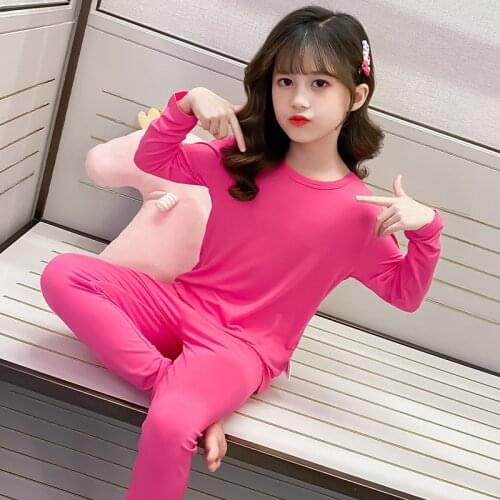 Girl Boys Pajamas Sets 2Pcs/Sets 2021 Solid Spring Summer Cotton Nightwear Homewear Sleepwear Underwear Children Clothing