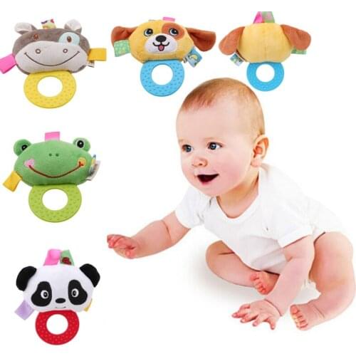 Newborn Rattles Toy Hand Bell Toddler Infant Rings Interactive Cute Animal Plush Toys Silicon Teether Baby Early Education Gift
