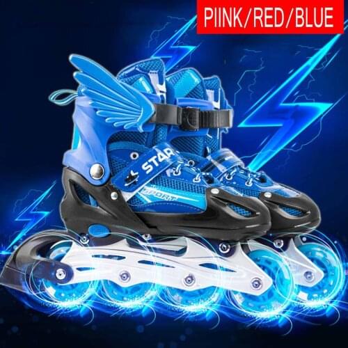 Adjustable Kids Girls Boys Inline Roller Skates 4 Wheels Quad Roller Skating Shoes LED Flashing Wheels Sport Skates