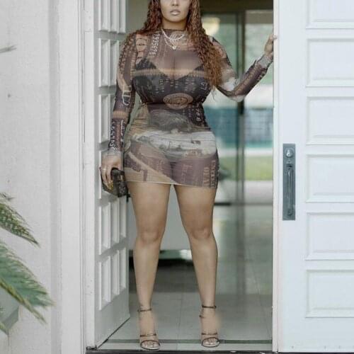 Sexy Dresses Party Night Club Dress 2021 See Through Full Sleeve Bodycon Mini Length Transparent Evening Vestidos Mujer Dress