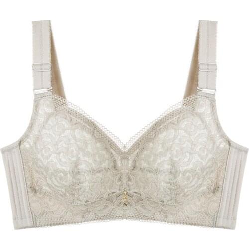 Sexy full-cup breastless thin no sponge bra Sexy lace plus size bra Adjustable gather bra Comfortable plus size underwear FP063