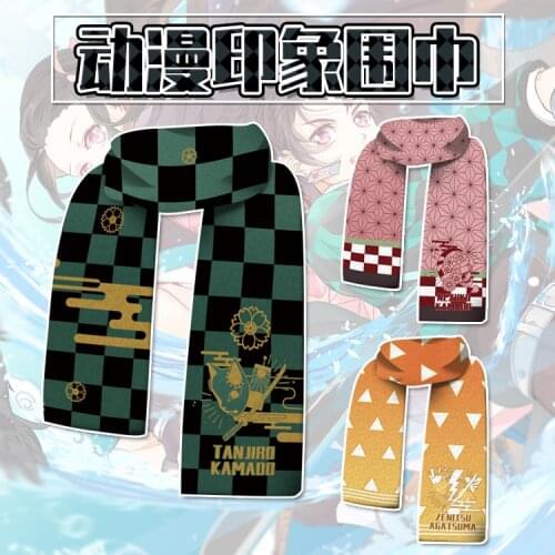 158CM Demon Slayer Kamado Tanjirou Agatsuma Zenitsu Hashibira Inosuke pattern scarf Model COS winter outdoors Gift