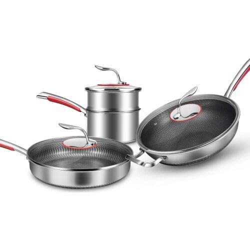 316 Stainless Steel Frying Pan Wok Household Thickened Double Honeycomb Non Stick Cooking Pot Cookware Milk Pots and Pan Set