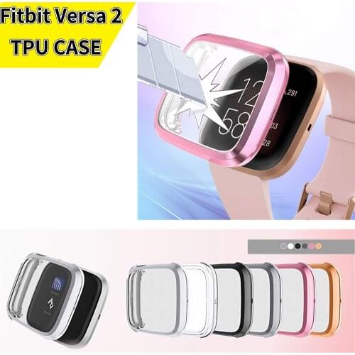 Compatible Fitbit Versa 2 Screen Protector Case, Ultra-Thin Slim Soft TPU Protective Case All-Around Full Cover Bumper Shell for