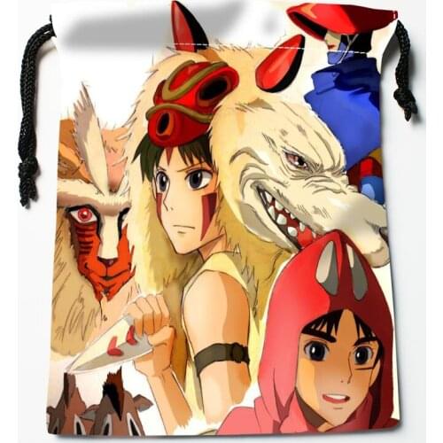 Princess Mononoke Drawstring Bags HD Print 18X22CM New Arrival Soft Satin Fabric Resuable Storage Clothes Bag Shoes Bags 12.2