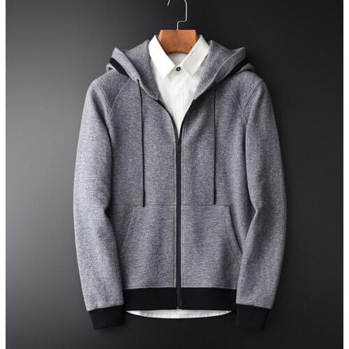 Classic Hoodies Men Autumn New Grey Yarn-dyed Zipper Sweatshirt Male Hight Quality Fashion Solid Color Slim Fit Mens Hoodies