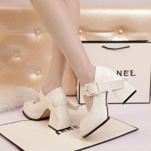 Summer Mary Janes Women Shoes Platform High-heeled Women Pumps Square Toe Patent Leather Shoes Female High Heels Chunky Shoes