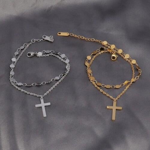 Cross bracelet Thin Style Fashion Chain Jesus Christian Stainless Steel Bracelet Women Gold Charm Cross Bracelet Girls Jewelry