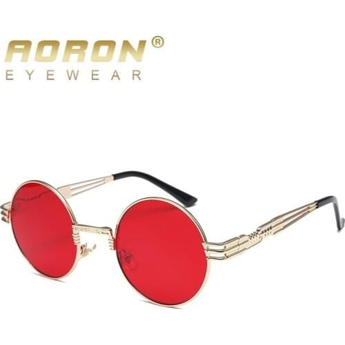 AORON round frames Sunglasses red eyeglasses for women vintage steampunk sun glasses ladies lunette de soleil femme nerd metal
