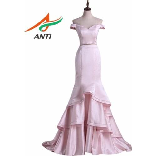 ANTI 2 Piece Set Pink Evening Dress Long 2019 Sleeveless V-Neck Formal Gowns Tiered Celebrity Dress Mermaid Wedding Party Abide