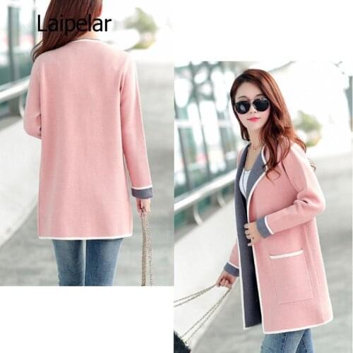Spring Autumn Womens Korean Slim Sweater Jacket Fashion Joker Medium Length Female Long Sleeve Cardigan Large Size Sweater